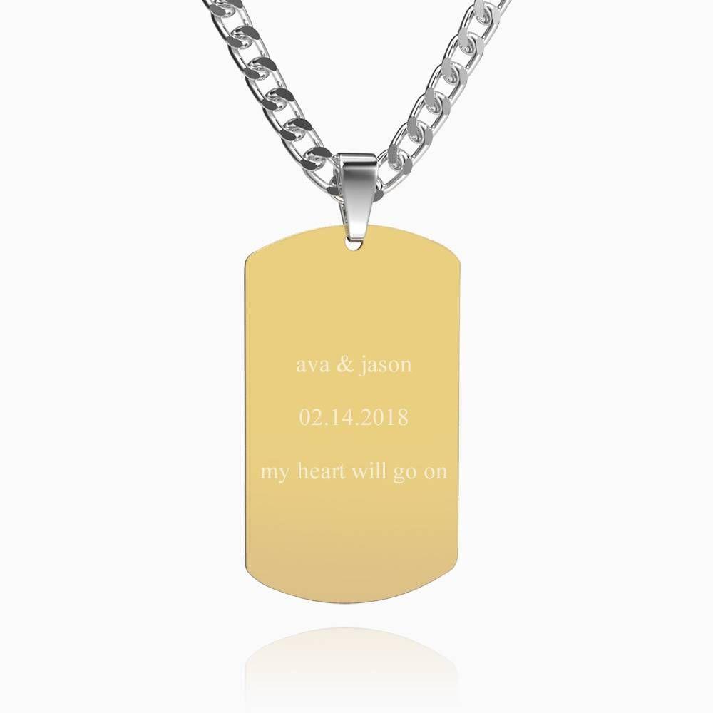 Men's Photo Engraved Tag Necklace with Engraving 18k Gold Plated Stainless Steel
