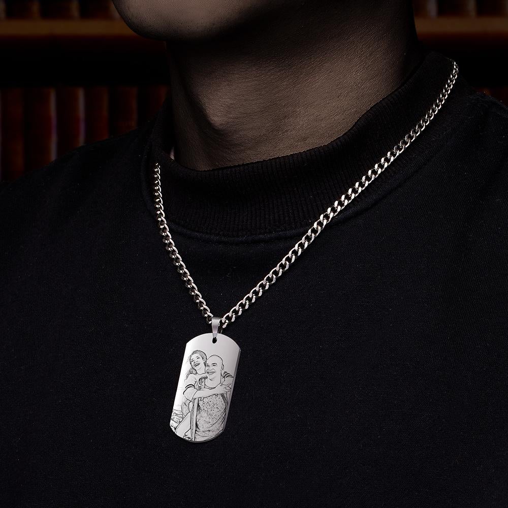 Men's Necklace Engraved Necklace Personalised Photo Necklace for Him