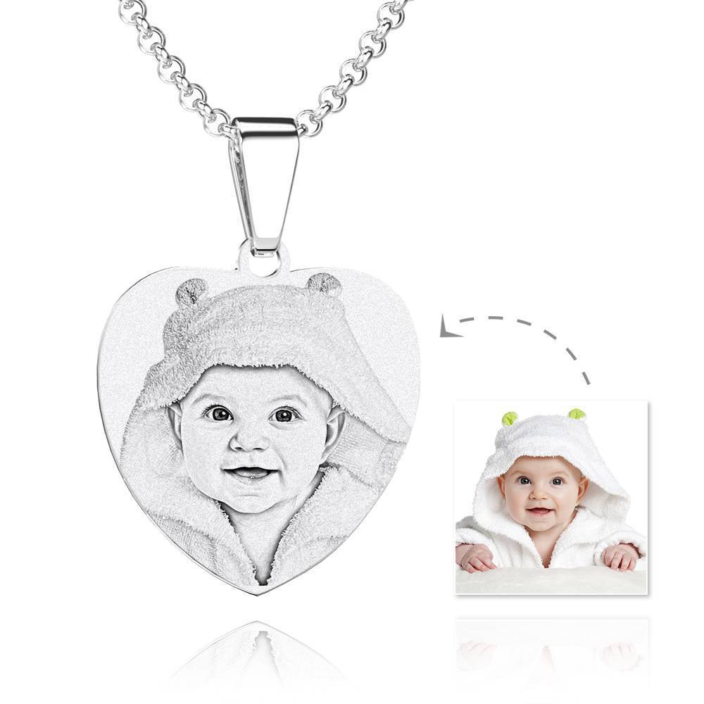 Women's Heart Photo Engraved Tag Necklace with Engraving Stainless Steel (Black and White)