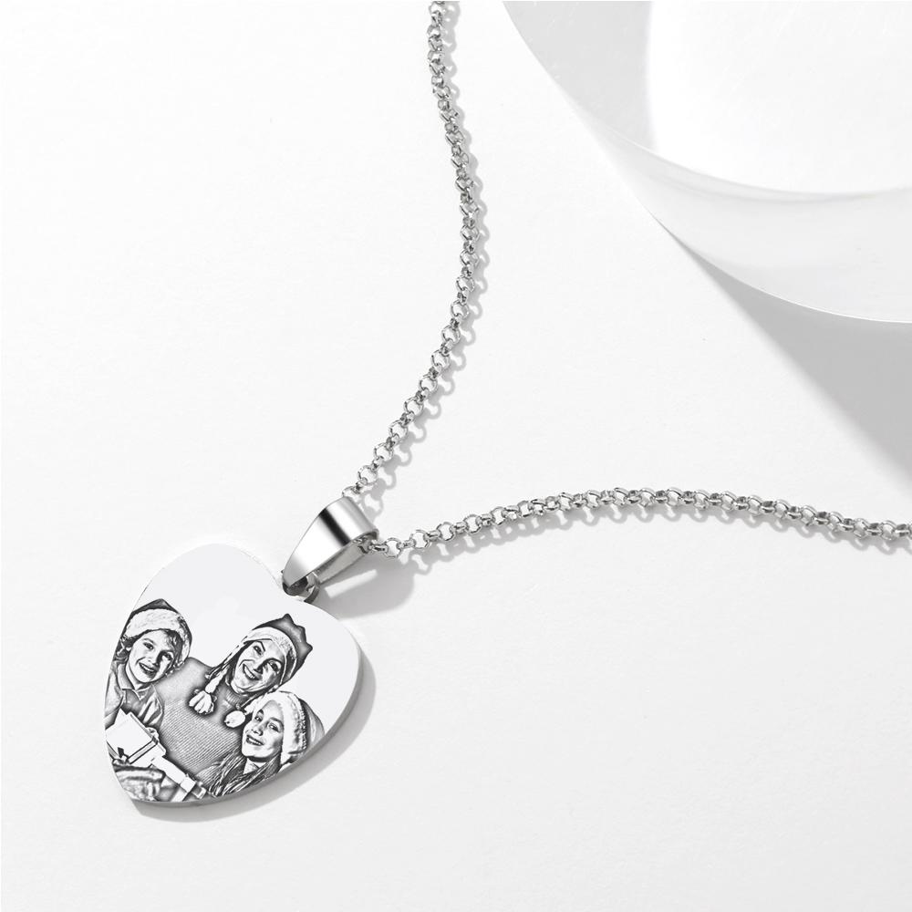 Heart Photo Engraved Tag Necklace With Engraving Stainless Steel Gifts for Christmas - soufeeluk