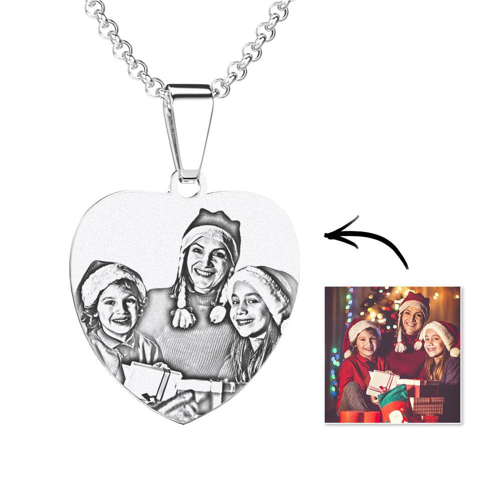 Heart Photo Engraved Tag Necklace With Engraving Stainless Steel Gifts for Christmas - soufeeluk