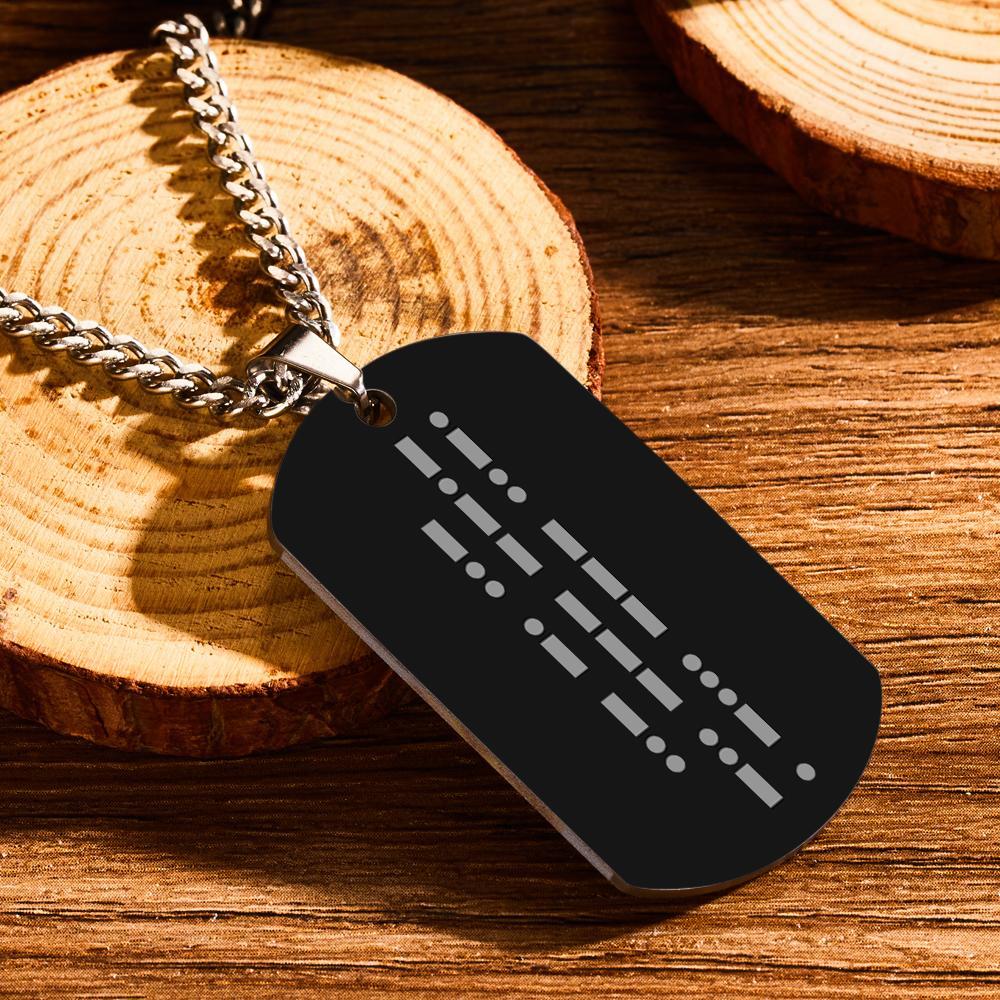 Engraved Tag Necklace With Morse Code Black