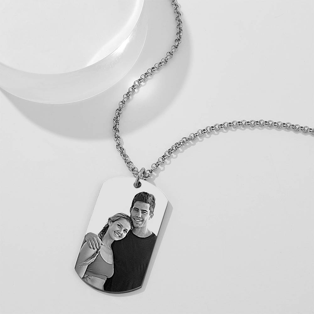 Men's Photo Engraved Tag Necklace with Engraving Photo Dog Tag