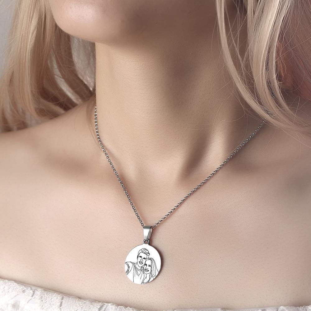 Custom Line Art Photo Engraved Necklace Stainless Steel - soufeeluk