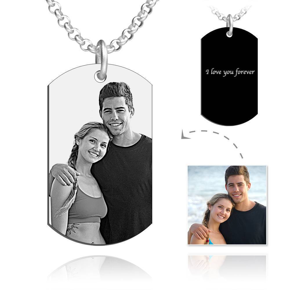 Men's Photo Engraved Tag Necklace with Engraving Photo Dog Tag