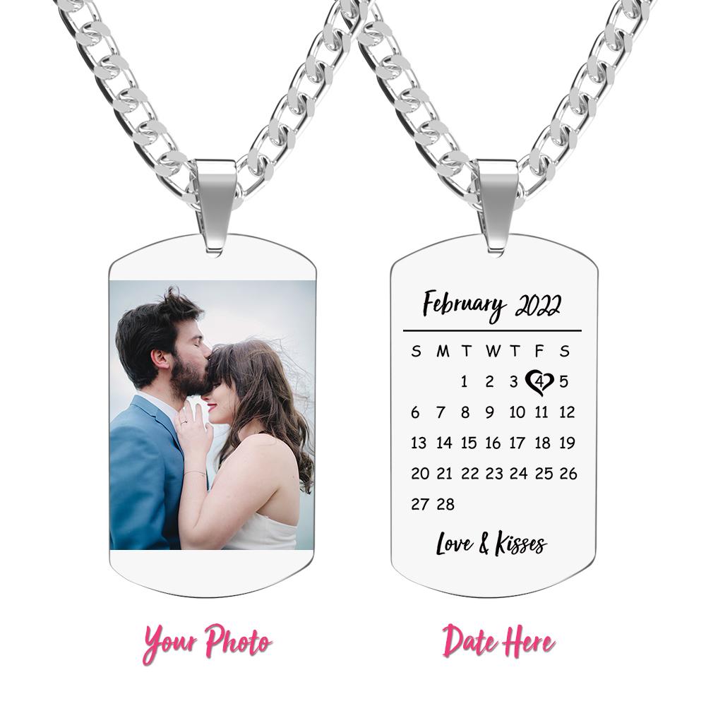 Personalized Calendar Photo Dog Tag Necklace Mens Engraved Dogtag - soufeeluk