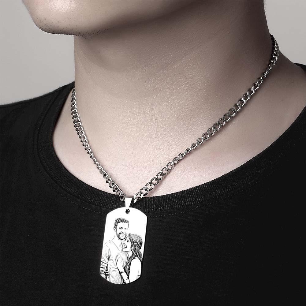 Men's Necklace Engraved Necklace Photo Necklace Optional Style Gifts for Him - soufeeluk