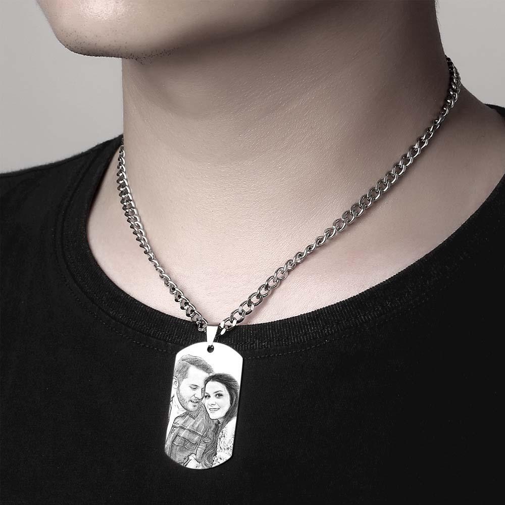 Men's Necklace Engraved Necklace Photo Necklace Optional Style Gifts for Him - soufeeluk