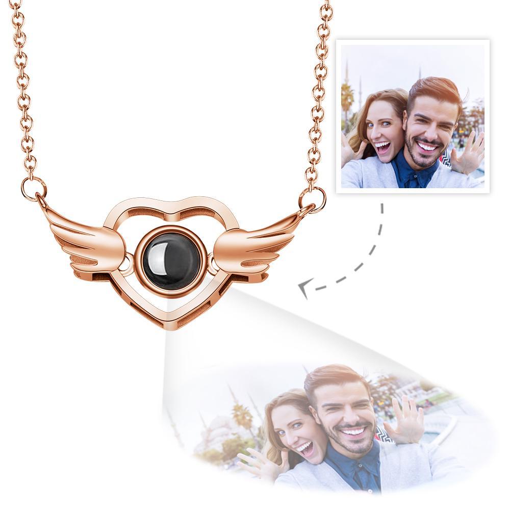 Custom Projection Necklace Photo Love Wings Memorial Gifts - soufeeluk
