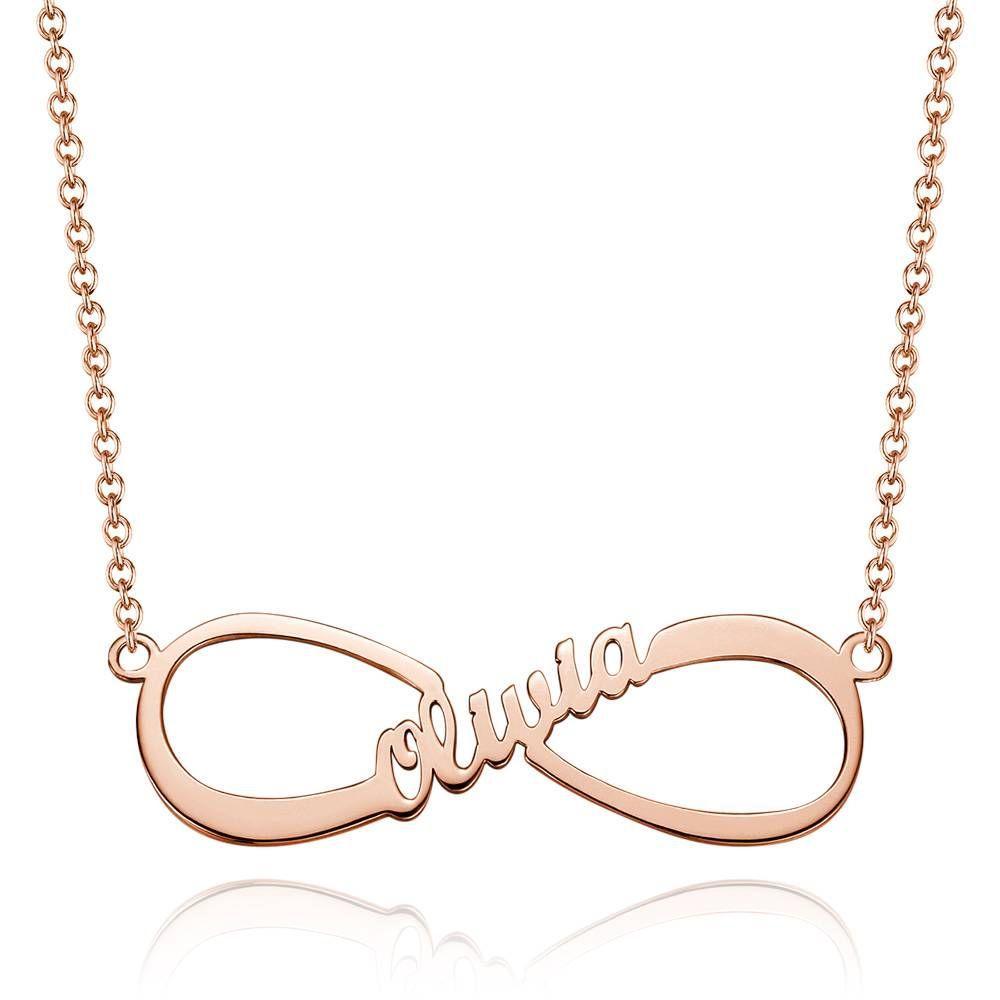 Name Necklace, Infinity Necklace Classical Style Rose Gold Plated - Silver