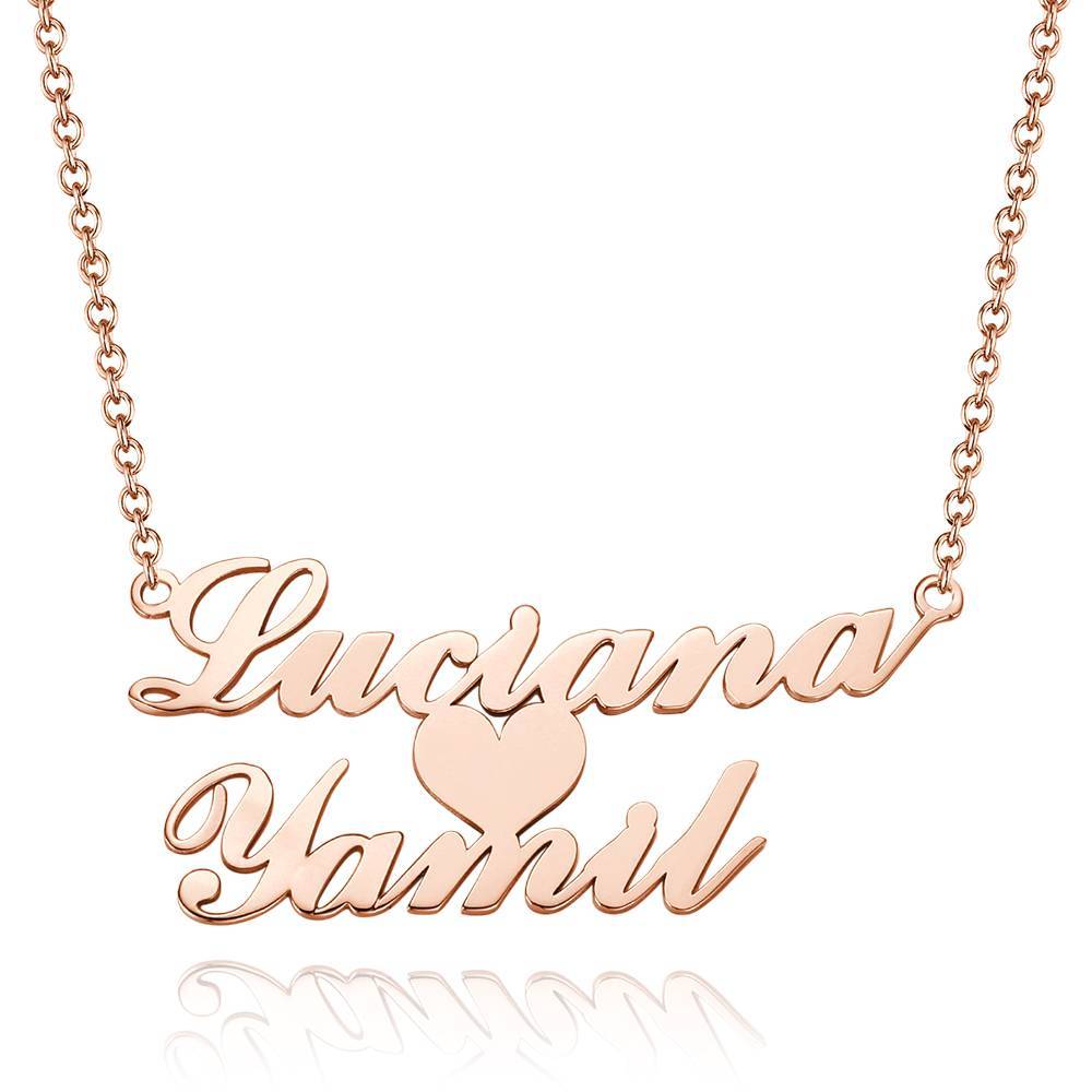 Name Necklace, Custom Two Nameplate Pendant Gift Rose Gold Plated - Silver