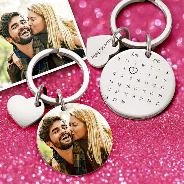 Customized Optional Photo Engraved Calendar Keychain Tag Keychain Perfect Gift For Special Day Best Gifts For Lovers - soufeeluk