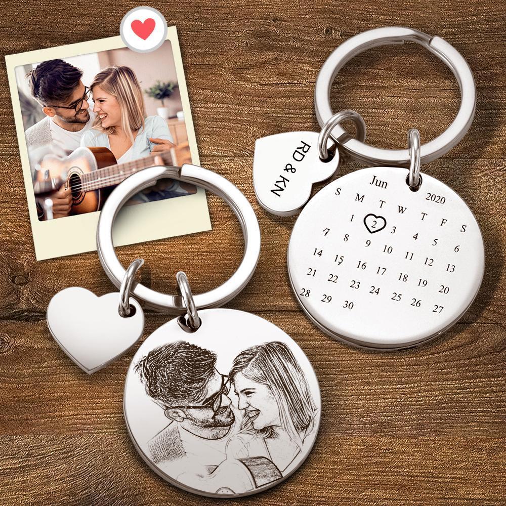 Personalised Calendar Photo Keychain Custom Date Save Photo Keychain - Significant Date Marker - Custom Anniversary & Christmas Gifts