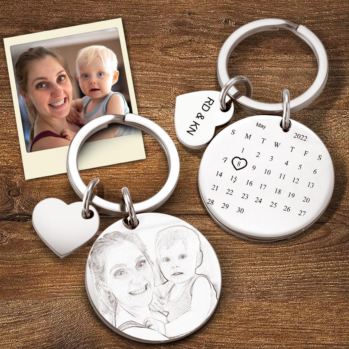 Custom Photo Engraved Keychain Date Save Keychain Significant Date Marker Custom Anniversary Gift For Mom - soufeeluk