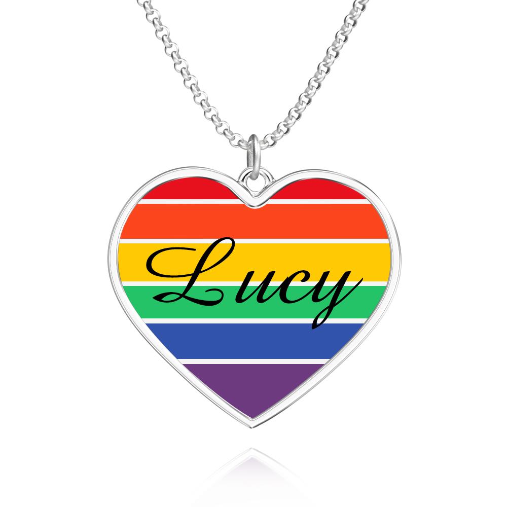 Customized LGBT Necklaces Silver Rainbow Love Heart Triangle Pendant Gay Lesbian Pride Jewellery for Men and Women - soufeeluk