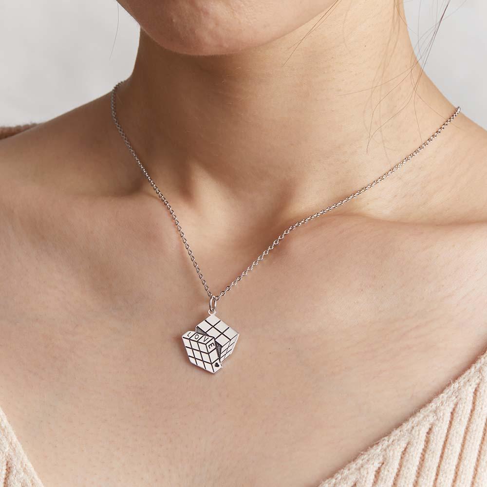 S925 Silver Pendant Necklace Customizable Love Cube Pendant Necklace Fine Jewelry Gifts - soufeeluk