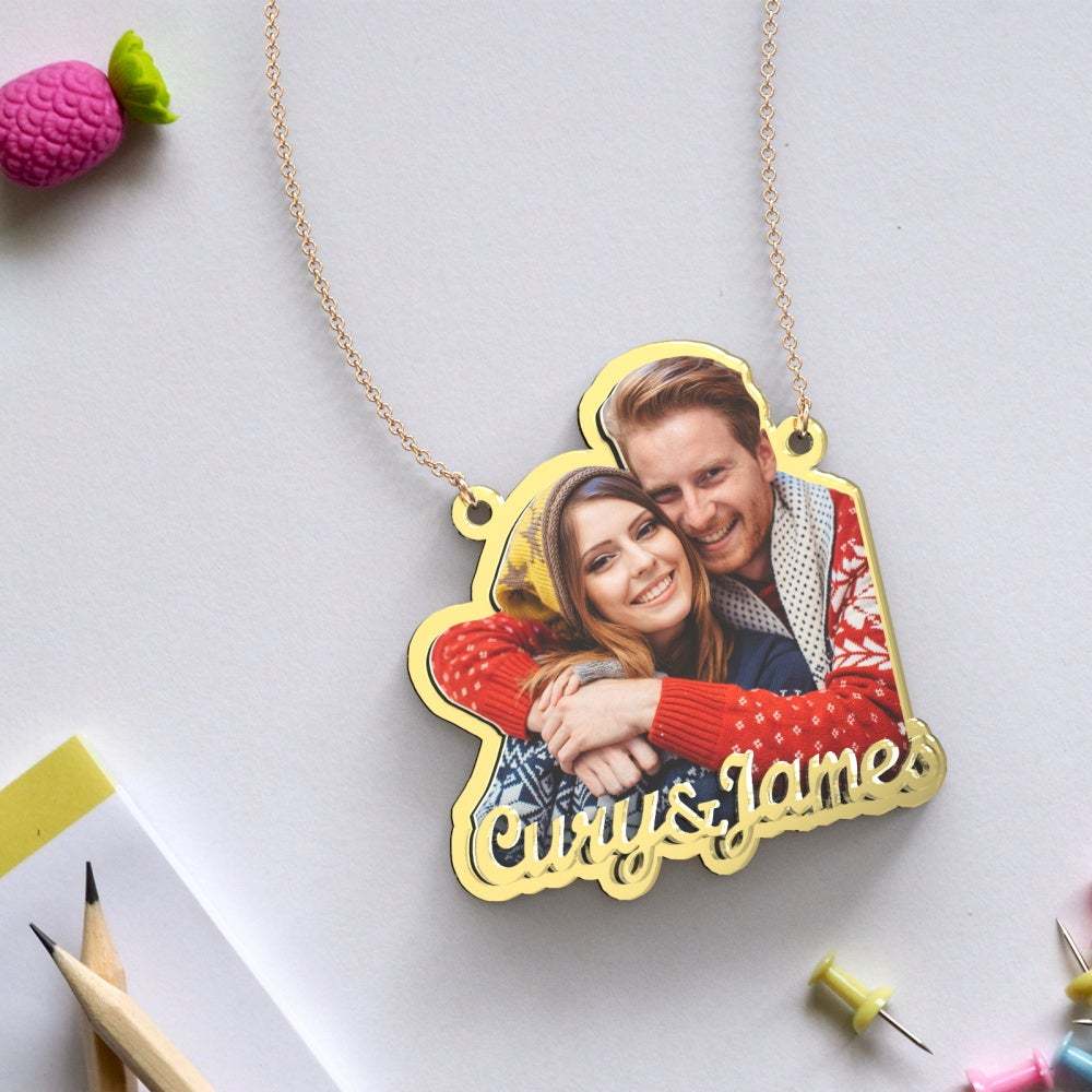 Custom Photo Engraved Gold Necklace Exquisite Custom Couple Necklace Gift for Her - soufeeluk