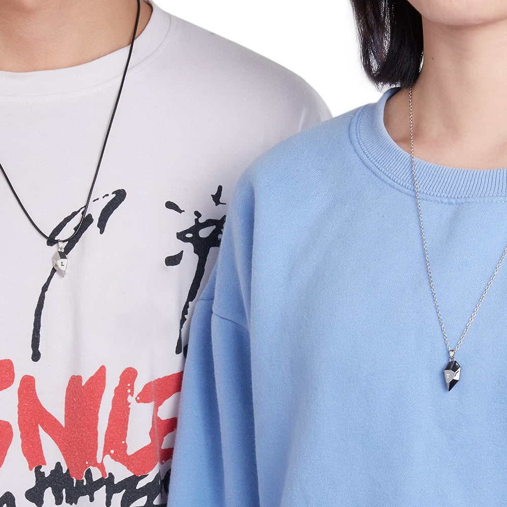 Personalised Two Souls One Heart Pendant Necklaces for Couple Wishing Stone Magnet Couples Necklace Gifts - soufeeluk