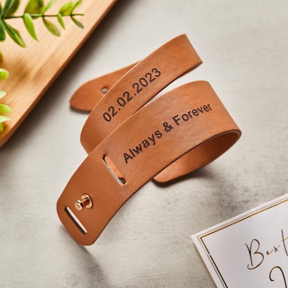 Custom Engraved Leather Bracelet Personalized Vintage Wrap Adjustable Bracelet Gift For Him - soufeeluk