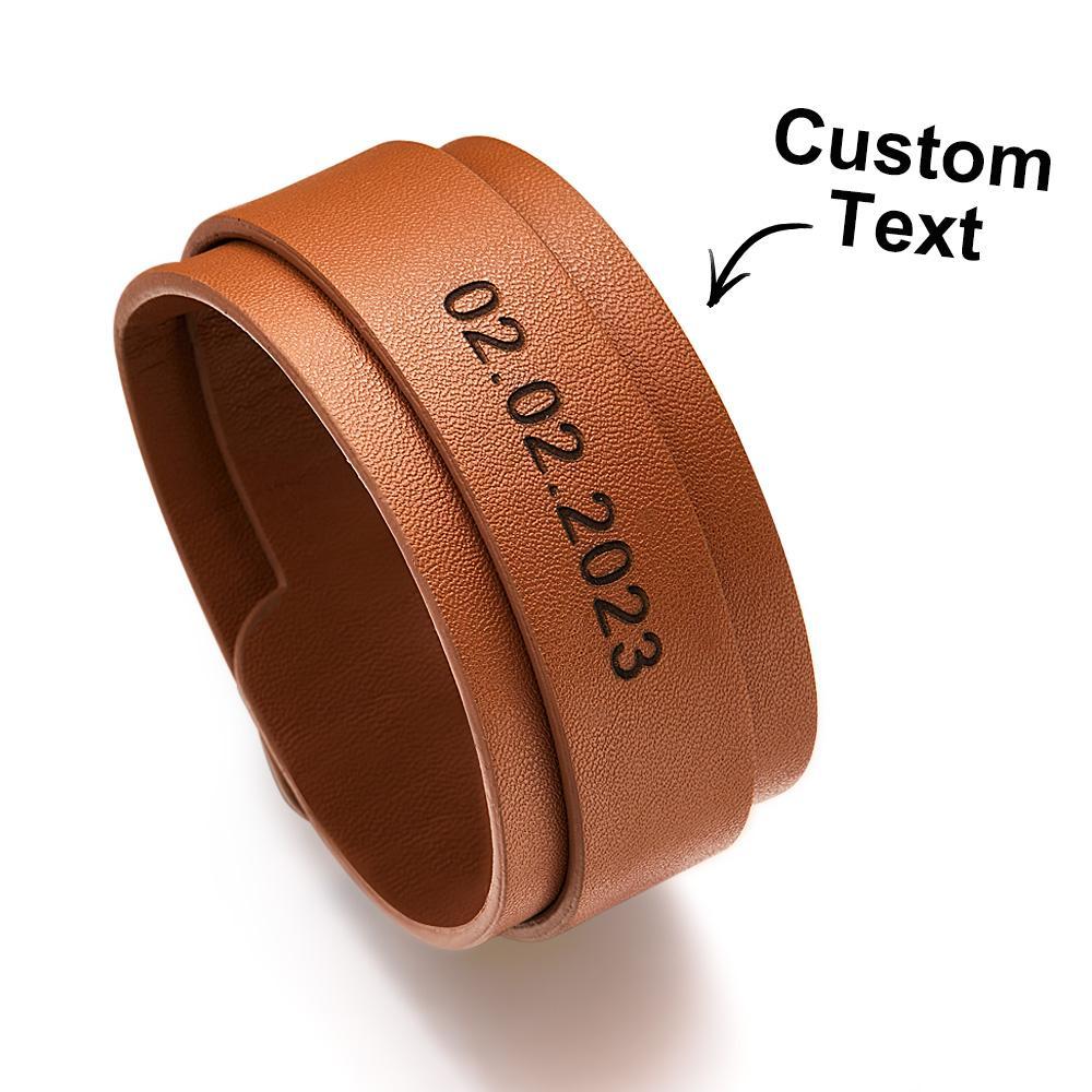 Custom Engraved Leather Bracelet Personalized Vintage Wrap Adjustable Bracelet Gift For Him - soufeeluk