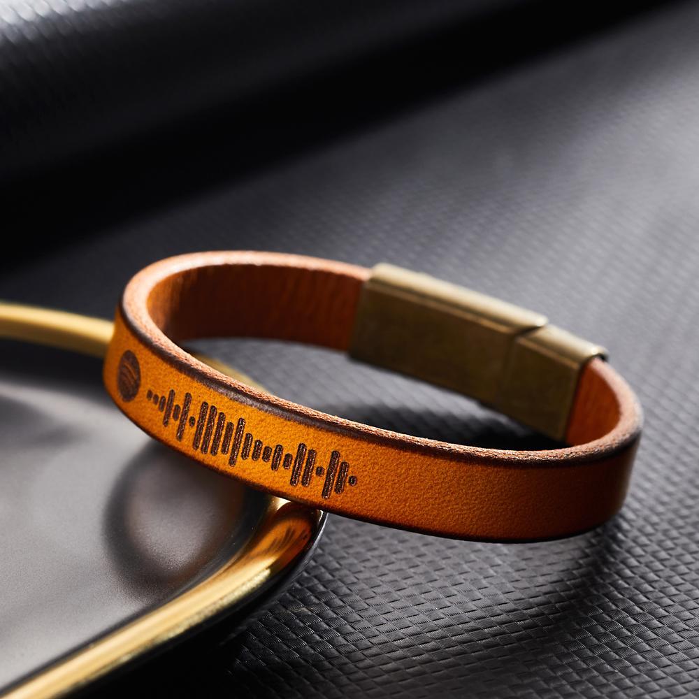 Custom Engraved Spotify Code Bracelet Personalised Song Leather Bracelet with Strong Magnetic Clasp - soufeeluk
