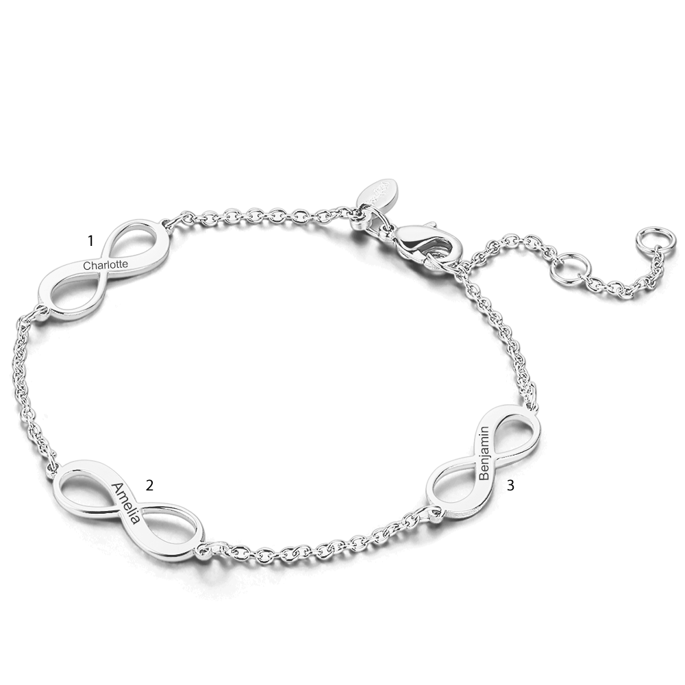 Engraved Infinity Love Bracelet Silver - Length Adjustable