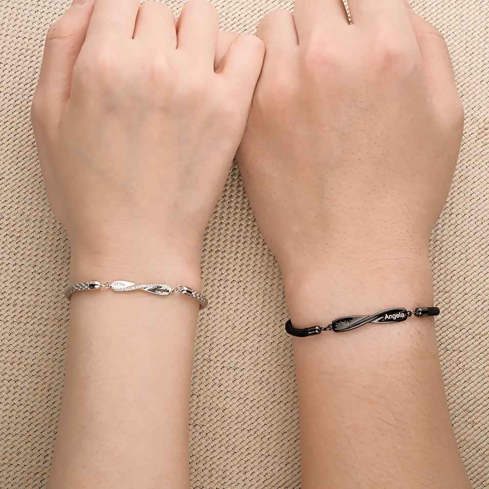 Engraved Mobius Couple Bracelet Personalised Braided Bracelet Valentine's Day Gifts - soufeeluk