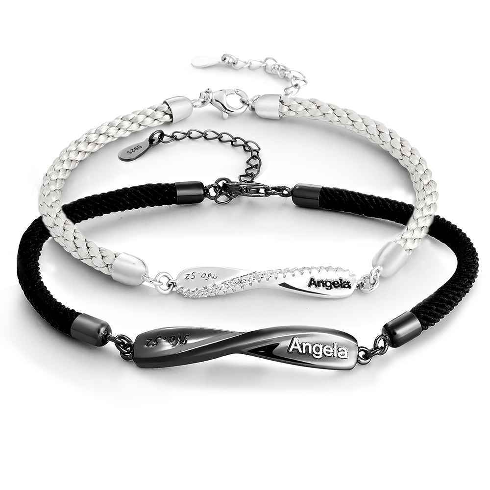 Engraved Mobius Couple Bracelet Personalised Braided Bracelet Valentine's Day Gifts - soufeeluk