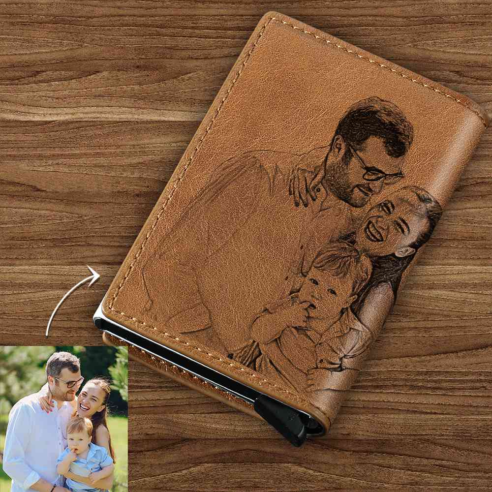 Custom Photo Business Card Holder, Personalised Leather Card Case