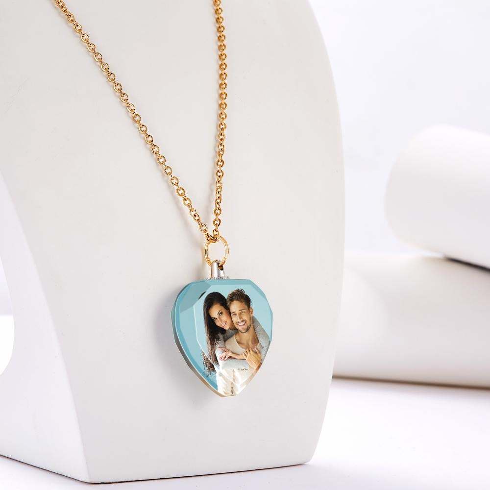 Custom Photo Heart Shaped Crystal Necklace Personalised Charm Pendant Couple's Valentine's Day Gifts - soufeeluk