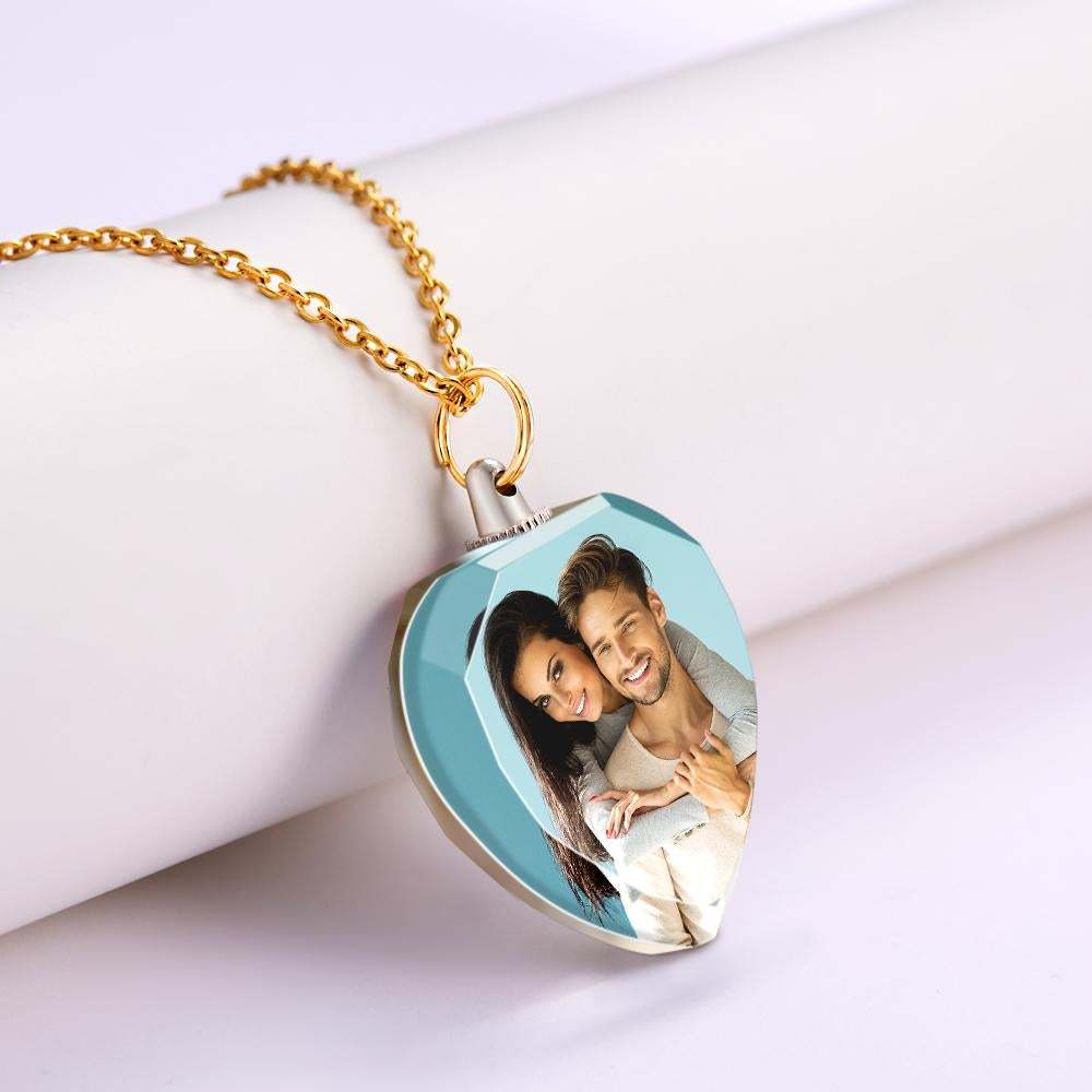 Custom Photo Heart Shaped Crystal Necklace Personalised Charm Pendant Couple's Valentine's Day Gifts - soufeeluk