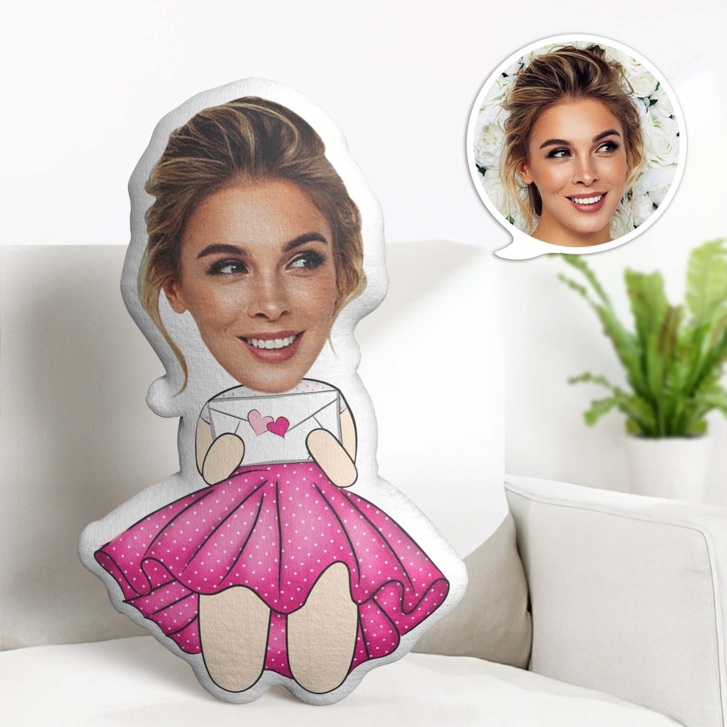 Custom Face Minime Throw Pillow Personalised Valentine's Day Minime Throw Pillow Gifts for Her - soufeeluk