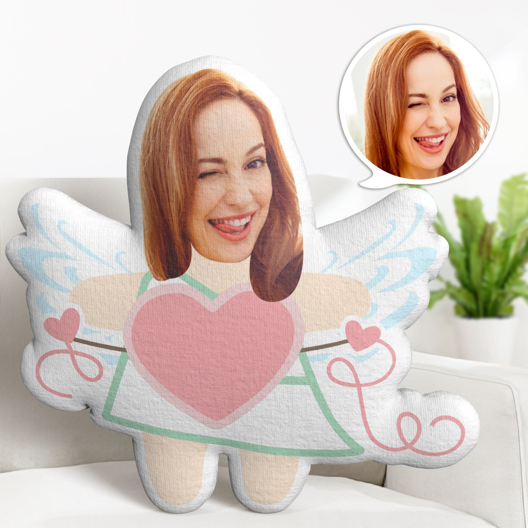 Personalised Face Minime Throw Pillow Custom Funny Valentine's Day Gifts Cupid Throw Pillow - soufeeluk