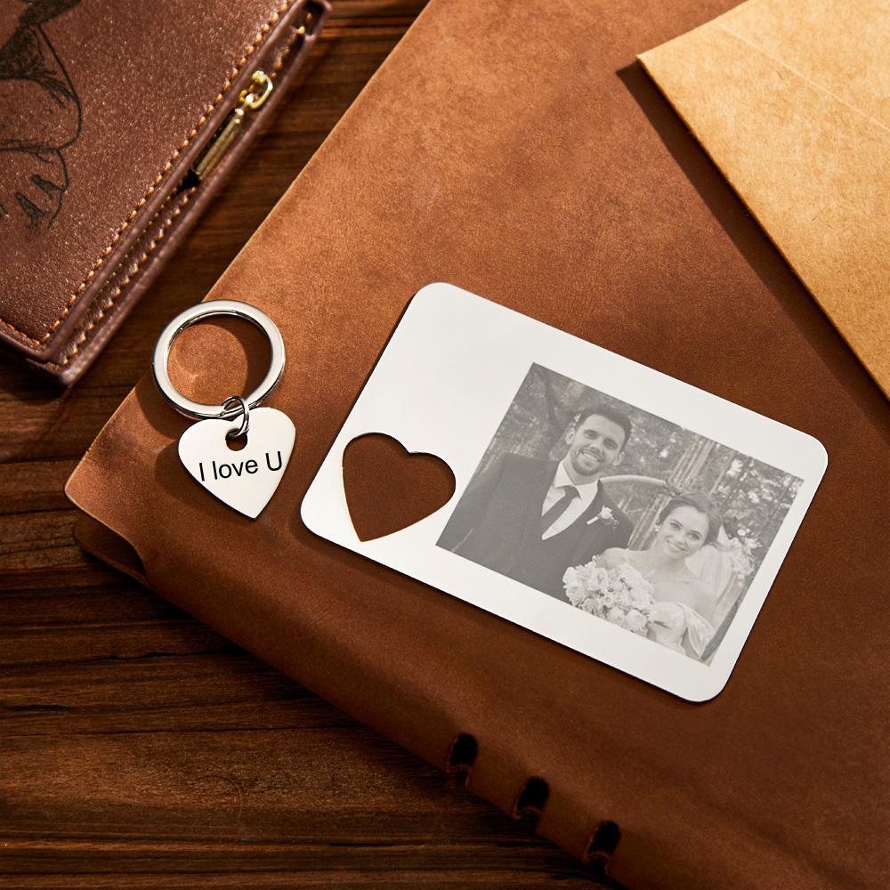 Custom Photo Engraved Wallet Card Keychain Set Creative Couple Gifts - soufeeluk