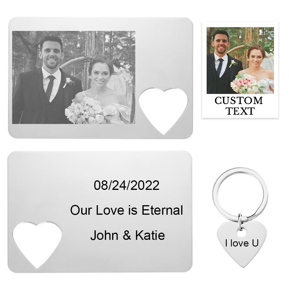 Custom Photo Engraved Wallet Card Keychain Set Creative Couple Gifts - soufeeluk