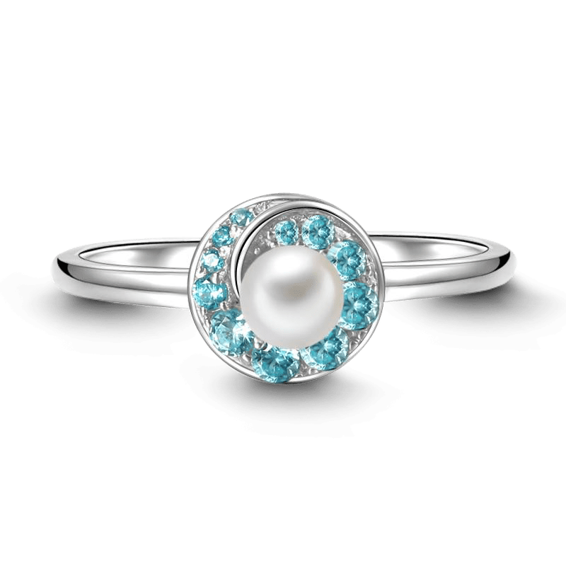 Blue Whirlpool Pearl Promise Ring Silver