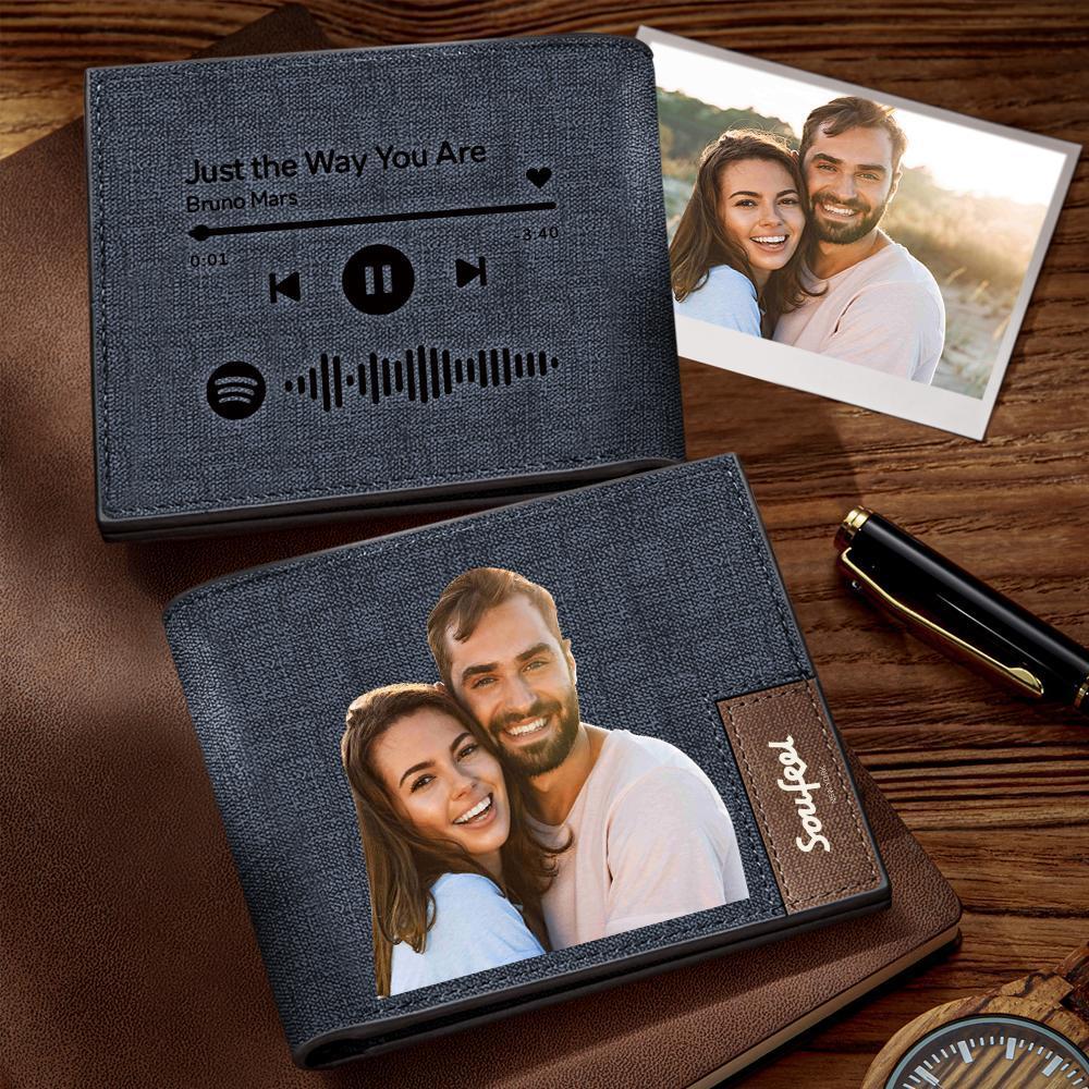 Scannable Spotify Code Wallet Photo Engraved Wallet Gifts for Boyfriend/Husband