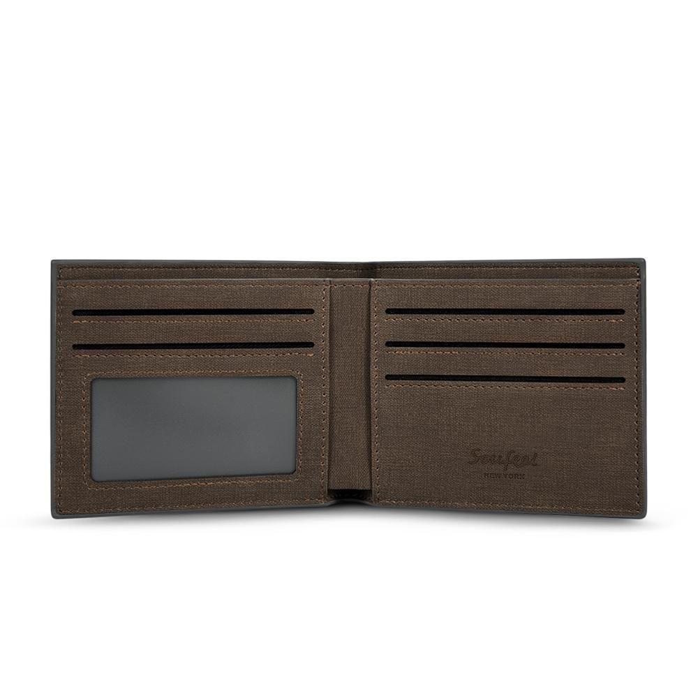 Men's Bifold Custom Inscription Photo Wallet Two Pictures - Coffee Leather