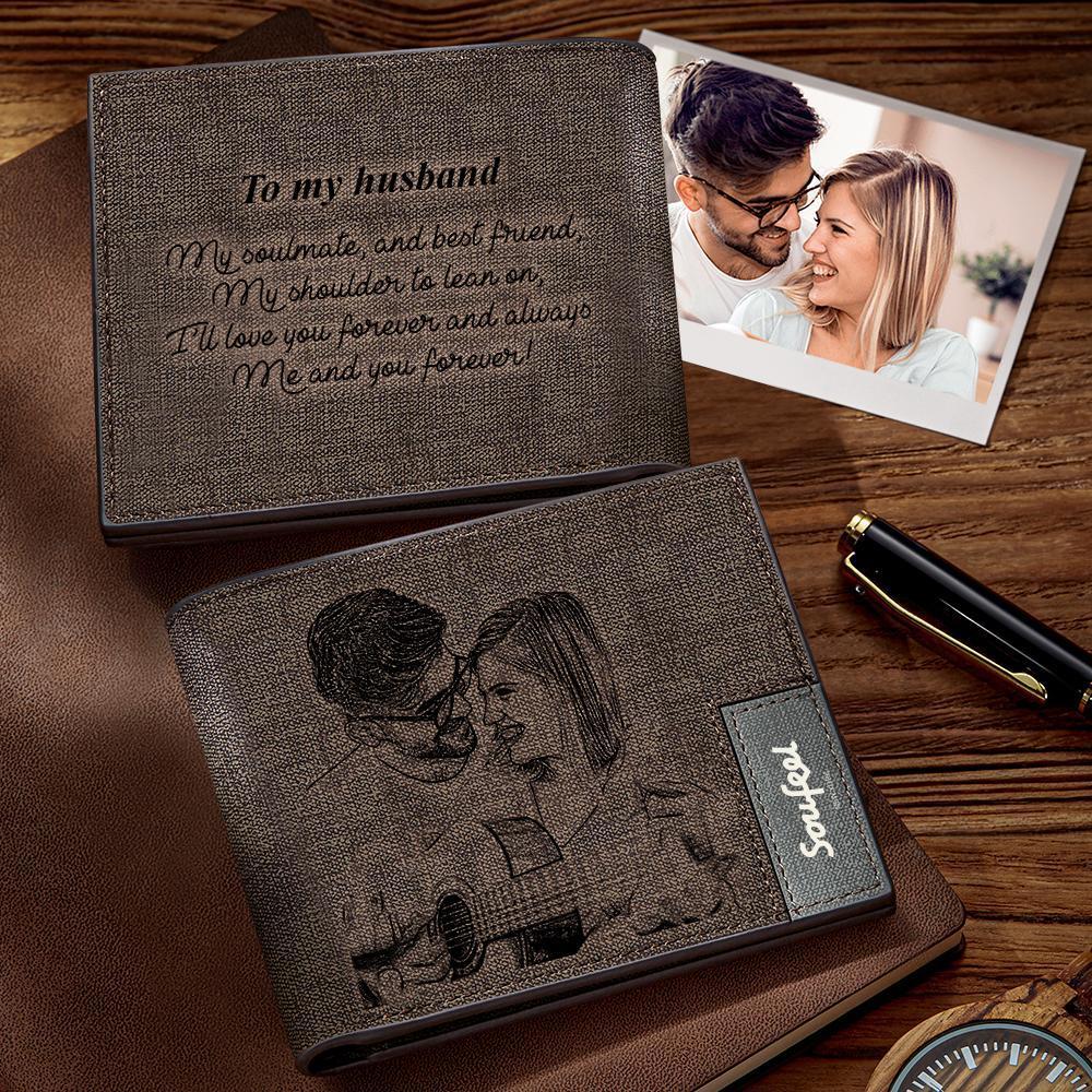 Custom  Photo Wallet with Engraving To Husband Wallet Anniversary Gifts