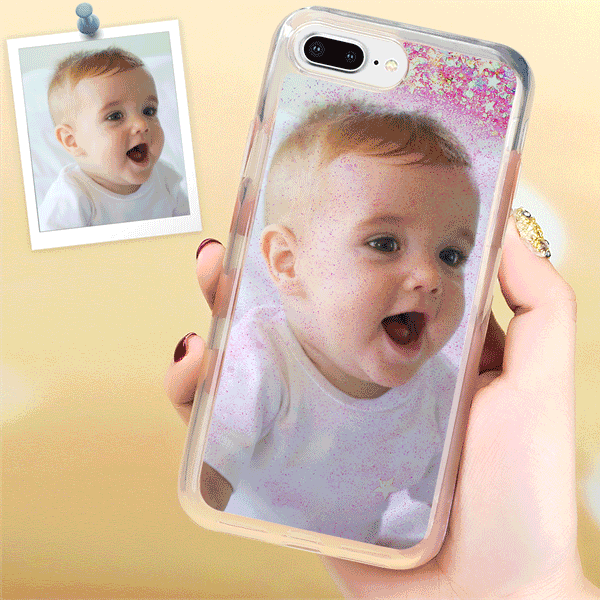 Custom Photo Phone Case Pink Quicksand with Little Heart