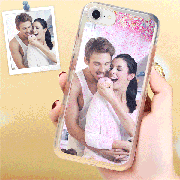 Custom Photo Phone Case Pink Quicksand with Little Heart