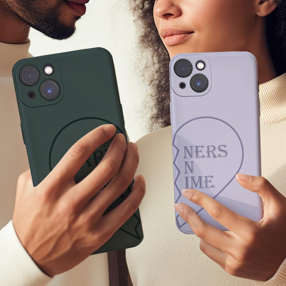 IPhone14ProMax Custom Text Heart-shaped Black Phone Case Soft Shell Matte for Couple - soufeeluk