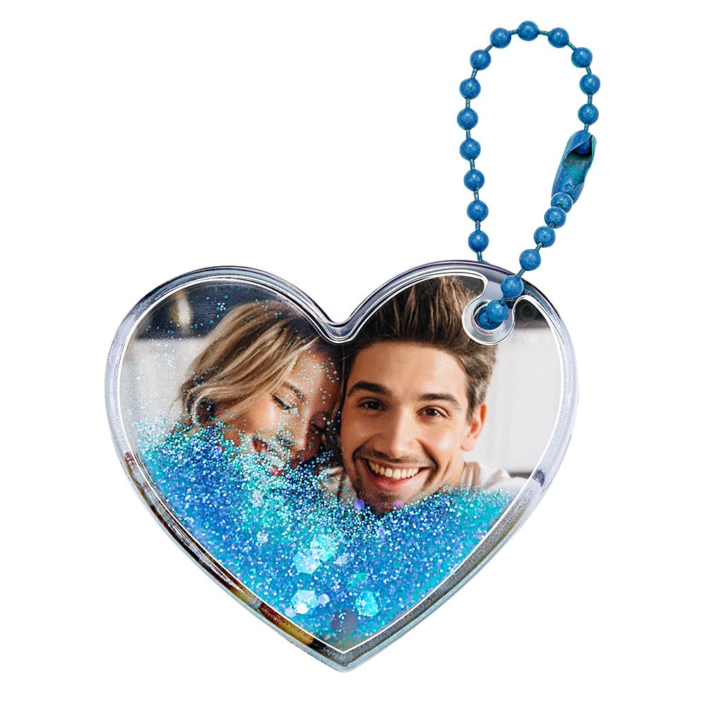 Custom Photo Keychain Heart Shape with Quicksand Gifts for Her - soufeeluk