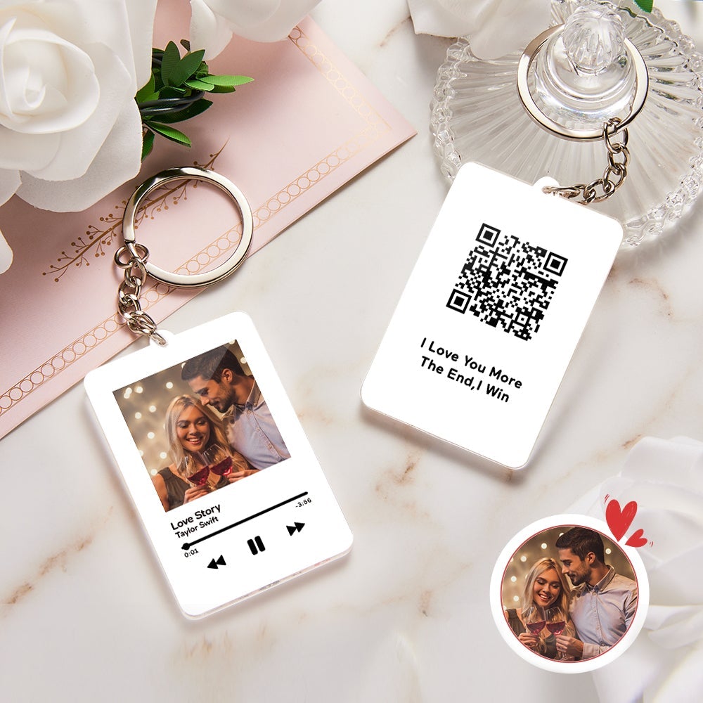 Personalised Photo Keychain Scannable QR Code Customized Video and Photo Photo Keychain Valentine's Day Gift