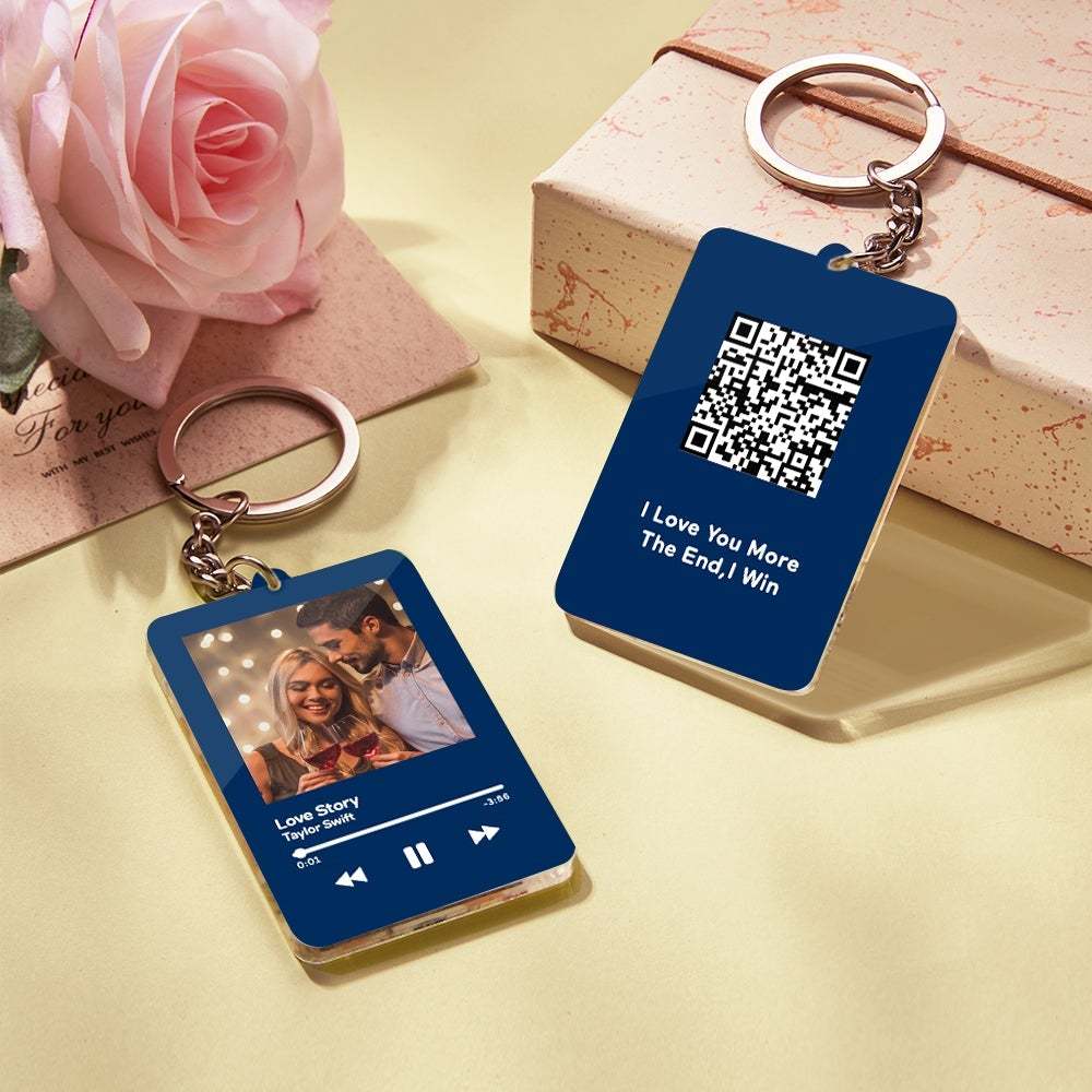 Personalised Photo Keychain Scannable QR Code Customized Video and Photo Photo Keychain Valentine's Day Gift