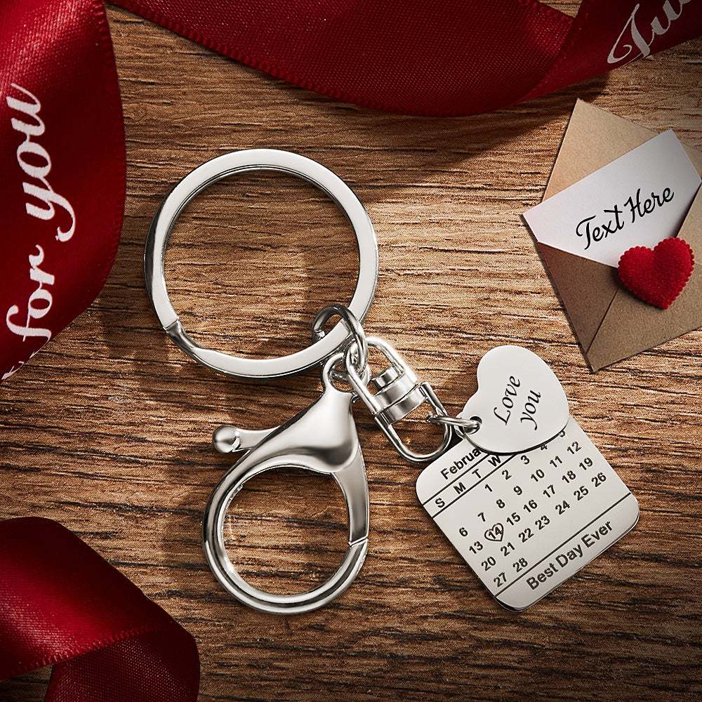 Custom Engraved Calendar Keychain Save The Date Keychain Wedding Date Pendant - soufeeluk