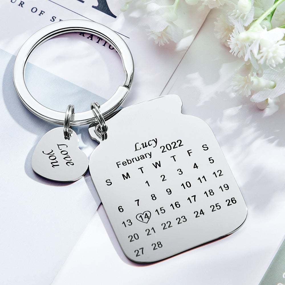 Custom Engraved Bottle Calendar Keychain Save The Date Keychain Birthday Gift - soufeeluk