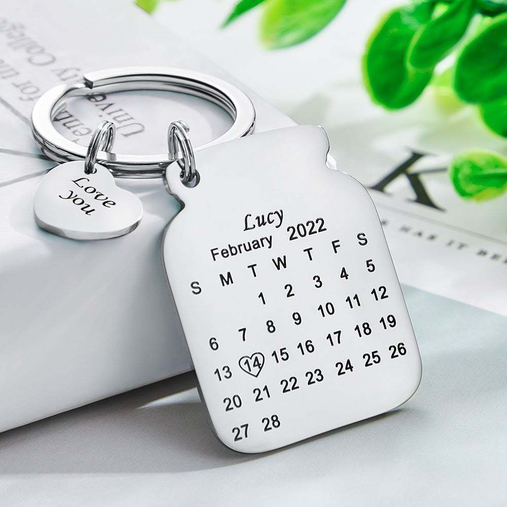 Custom Engraved Bottle Calendar Keychain Save The Date Keychain Birthday Gift - soufeeluk