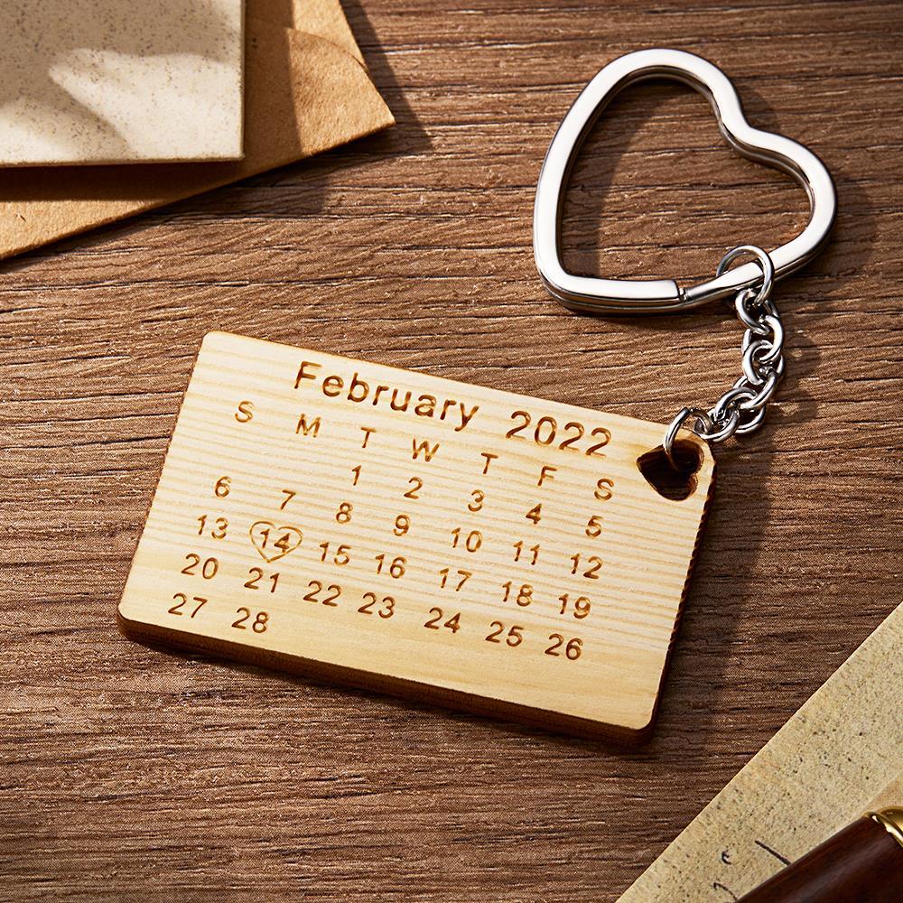 Custom Engraved Calendar Keychain Save the Date Keychain Valentine's Day Gift for Lover - soufeeluk
