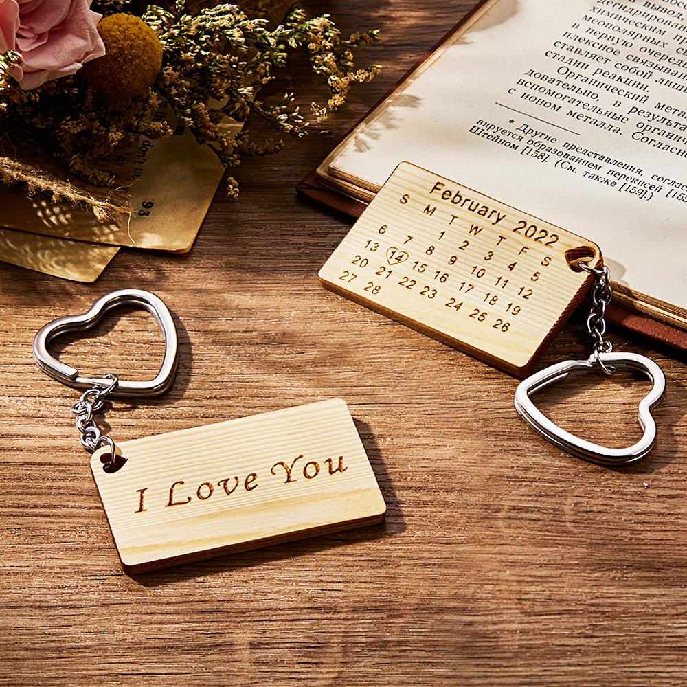 Custom Engraved Calendar Keychain Save the Date Keychain Valentine's Day Gift for Lover - soufeeluk